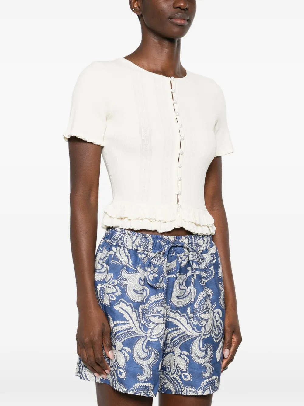  Sandro Ruffled Buttoned Cardigan - Neutrals 