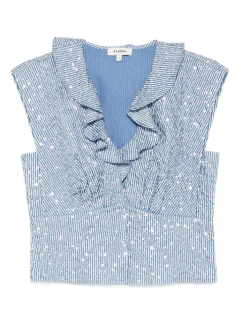 SANDRO stribet top med flæser