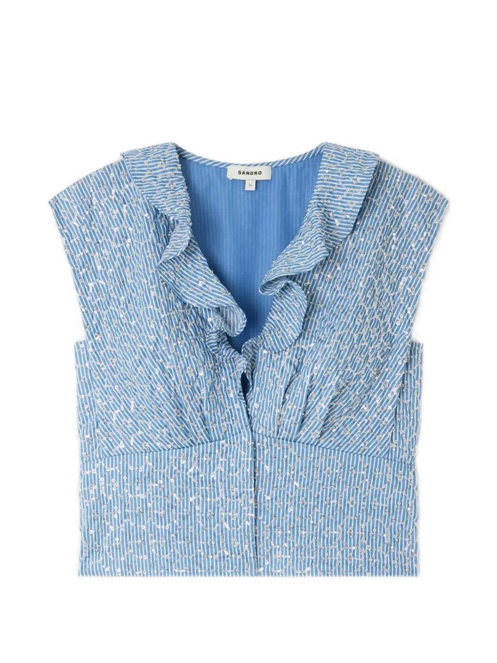SANDRO Top a righe con ruches - Blu