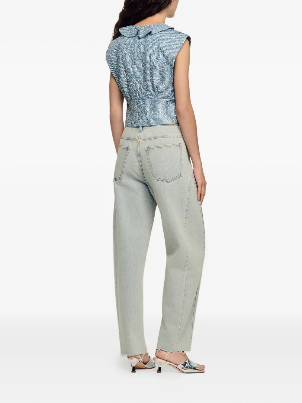  Sandro Top A Rayas Con Volantes - Azul 