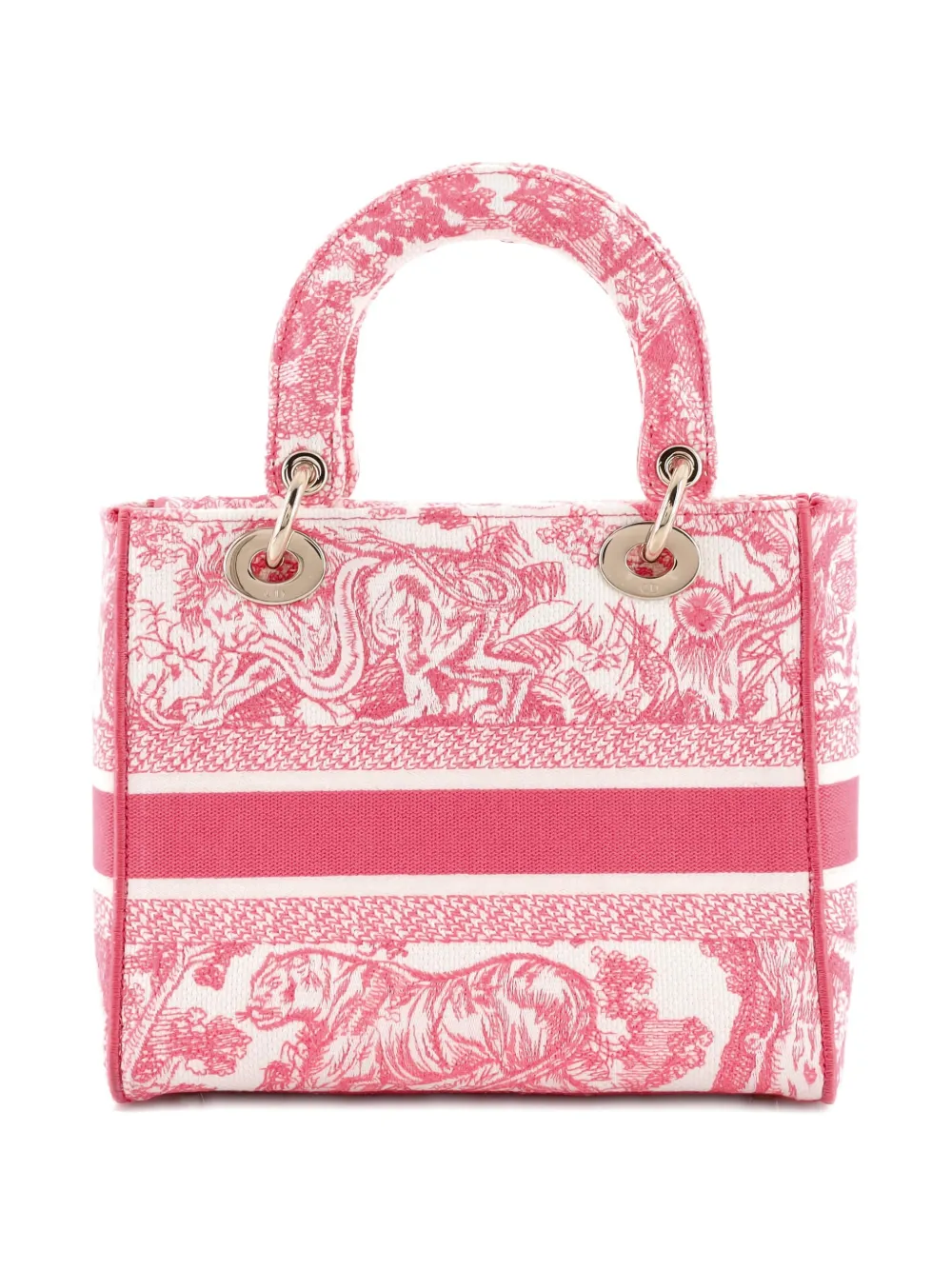 Pre-owned Dior Toile De Jouy Lady D-lite Bag Embroidered Canvas Tote Bag In White