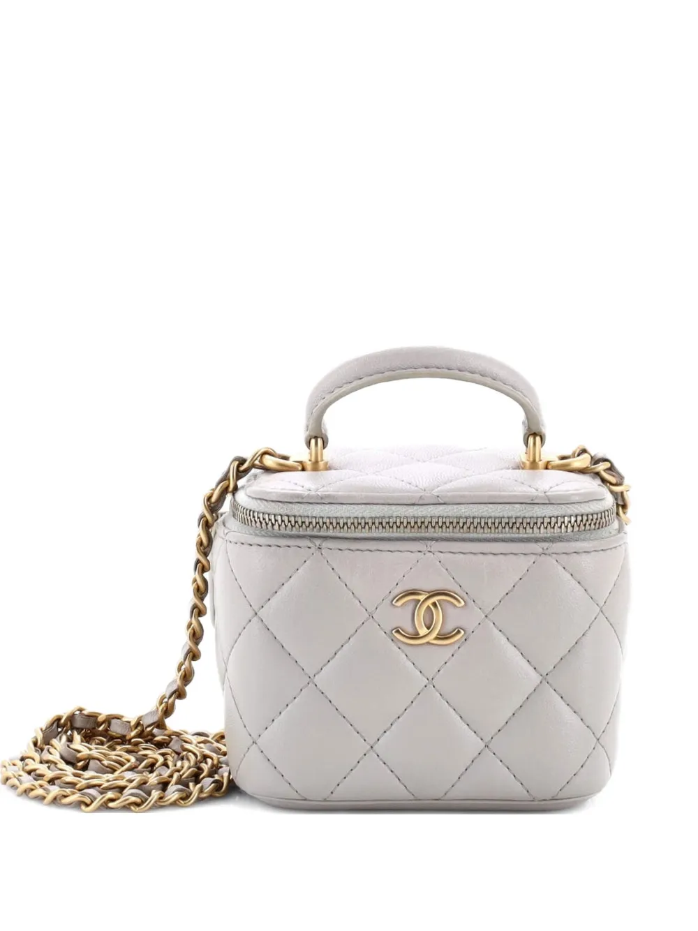 CHANEL Pre-Owned Classic Top Handle Vanity Case with Chain Quilted Lambskin Mini crossbody bag - Grigio