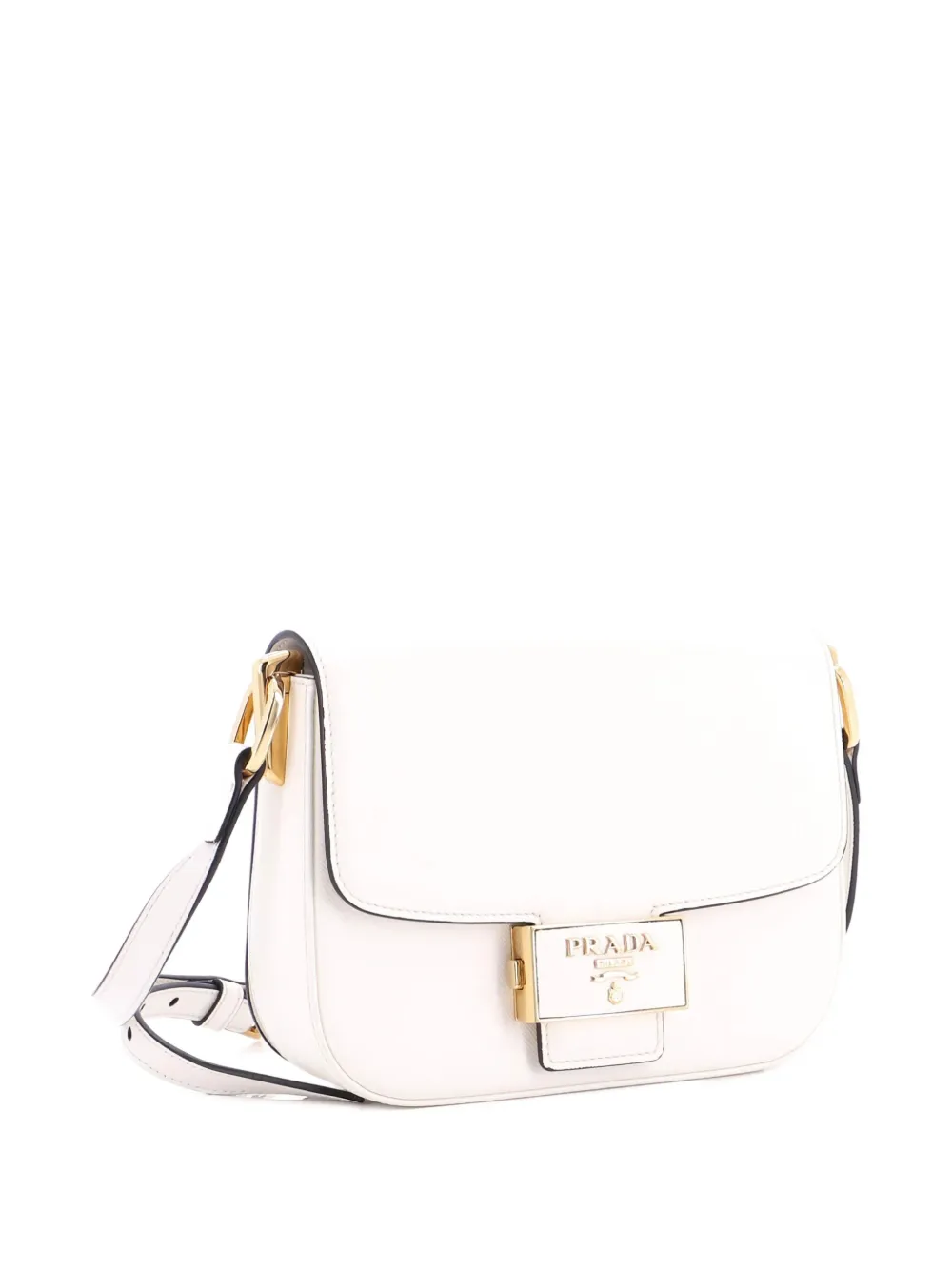 Pre-owned Prada Embleme Flap Bag Saffiano Leather Small Shoulder Bag In White