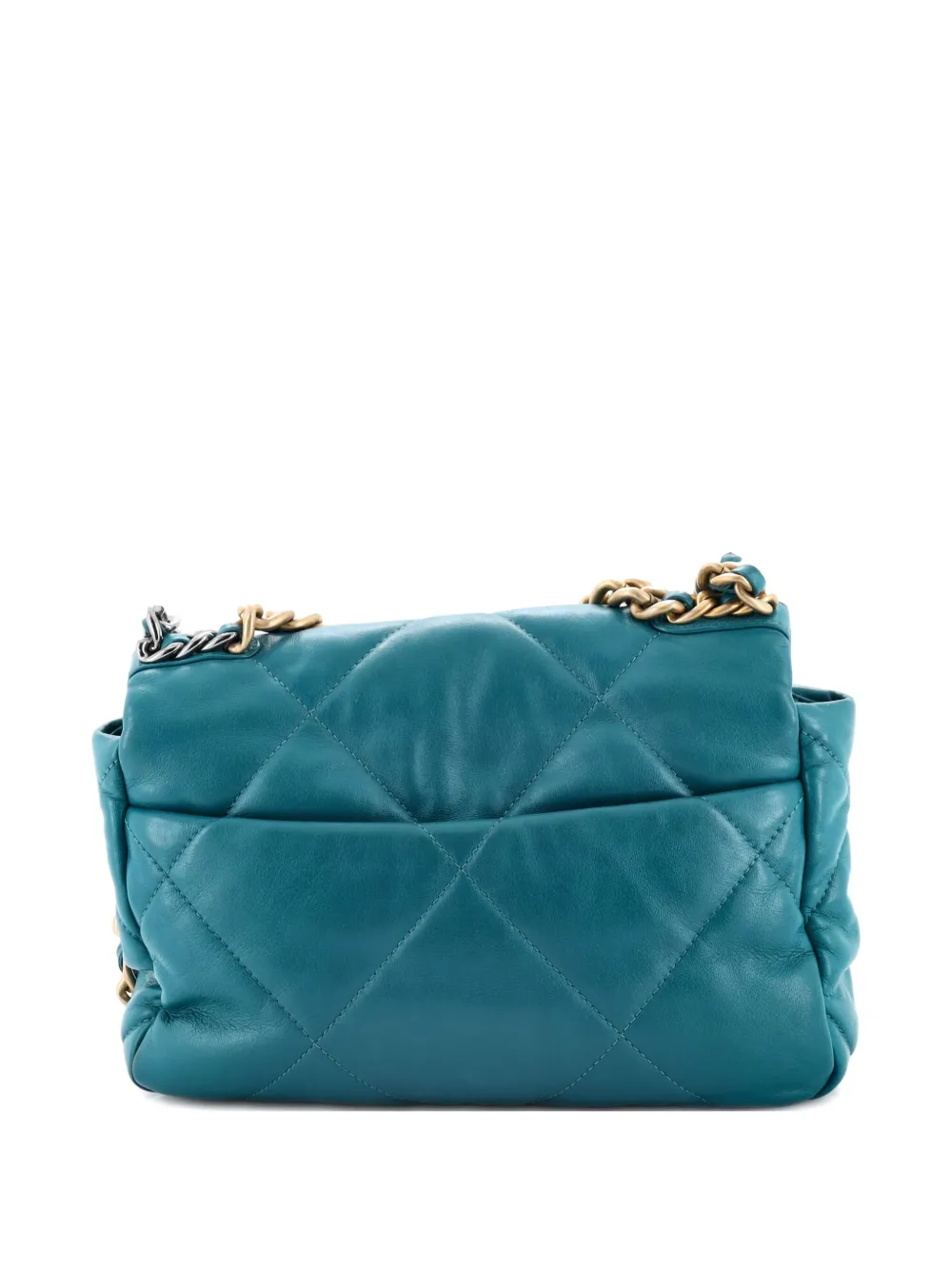 Pre-owned Chanel 19 Flap Bag Quilted Leather Medium Crossbody Bag In Blue
