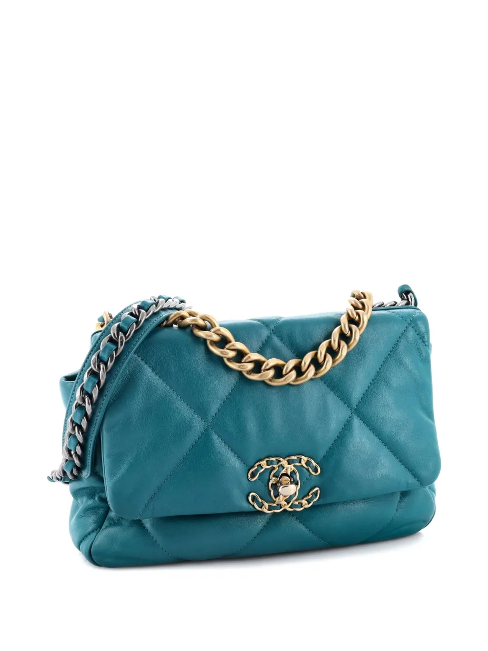 Pre-owned Chanel 19 Flap Bag Quilted Leather Medium Crossbody Bag In Blue