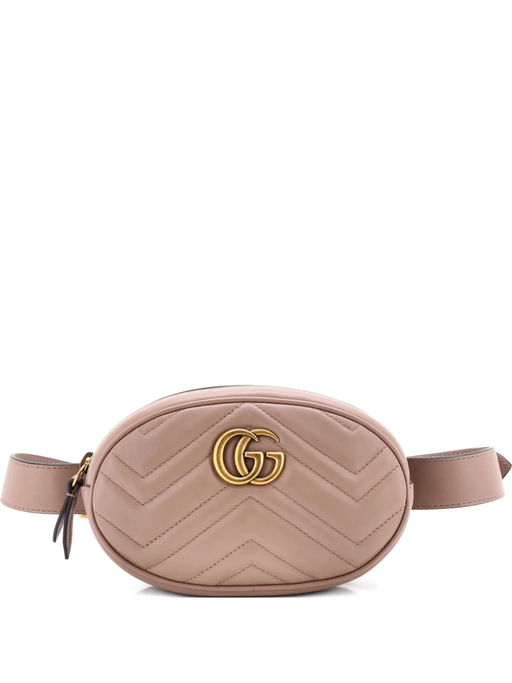 Pre-owned Gucci Gg Marmont Matelasse Leather Belt Bag In Neutral