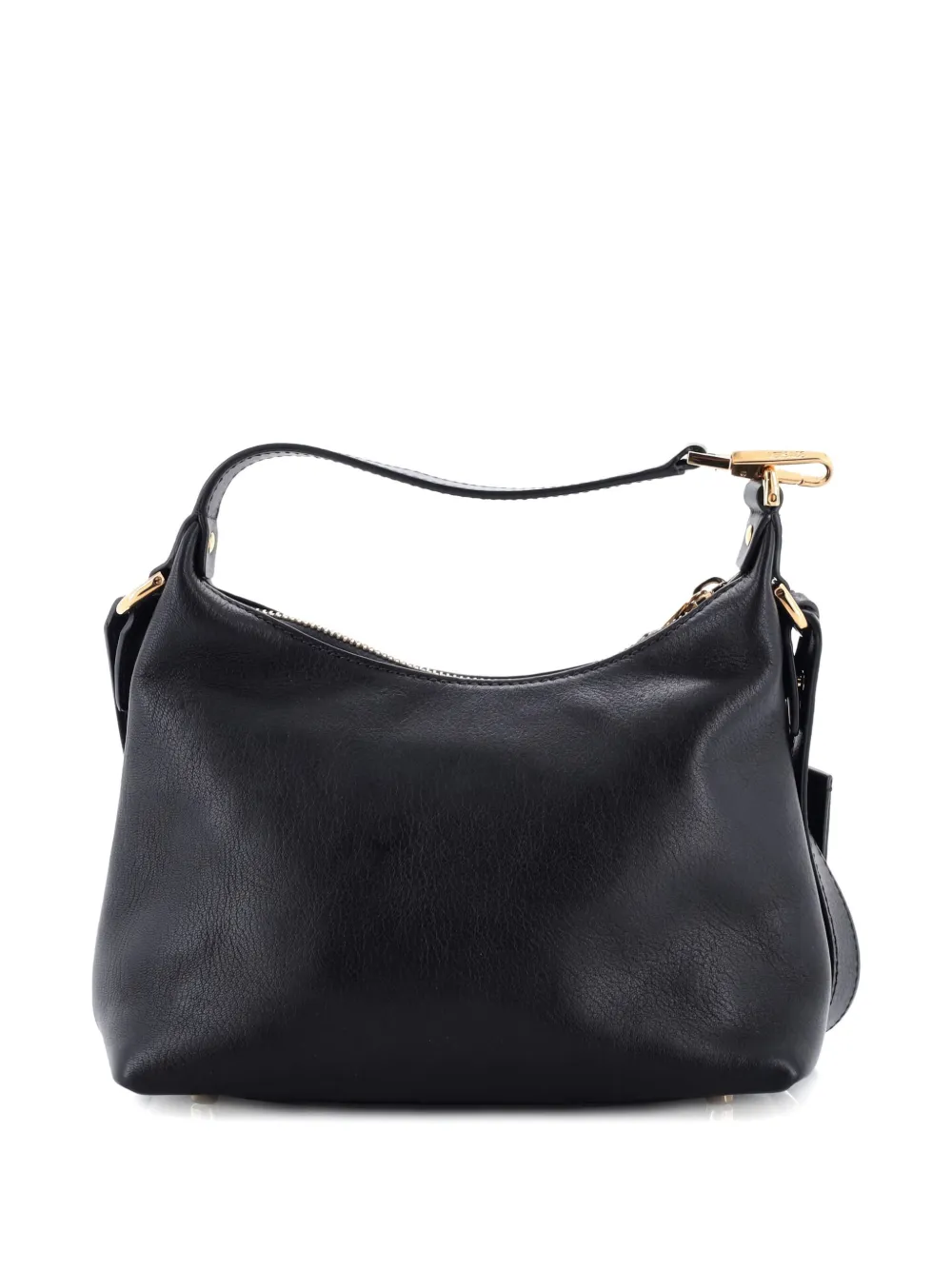 Pre-owned Versace Tag Leather Hobo Bag In Black