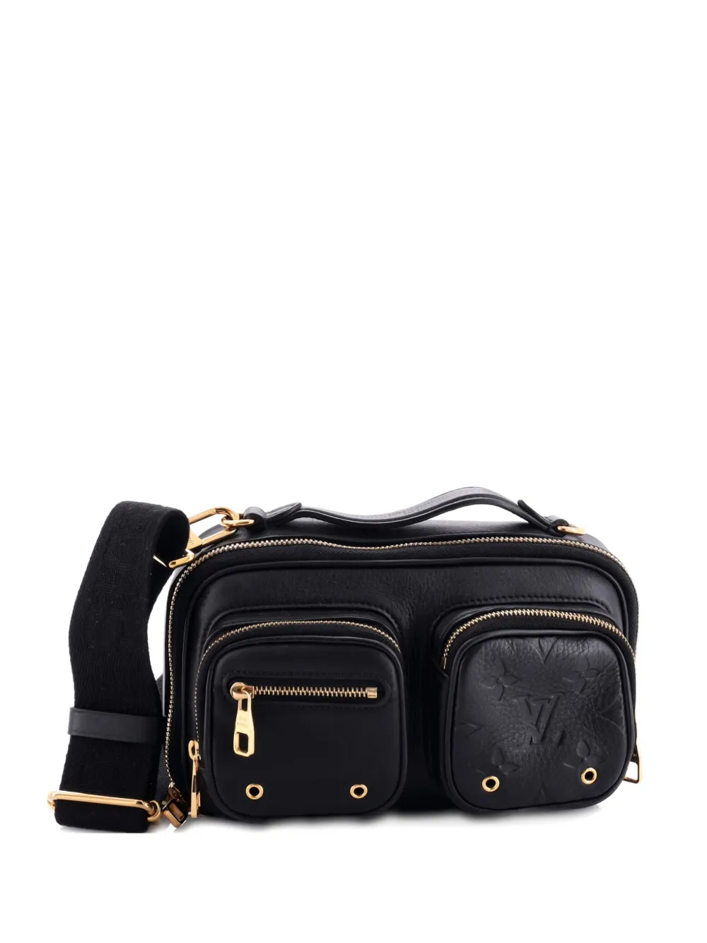 Pre-owned Louis Vuitton Utility Calfskin With Embossed Monogram Detail Crossbody Bag In Black