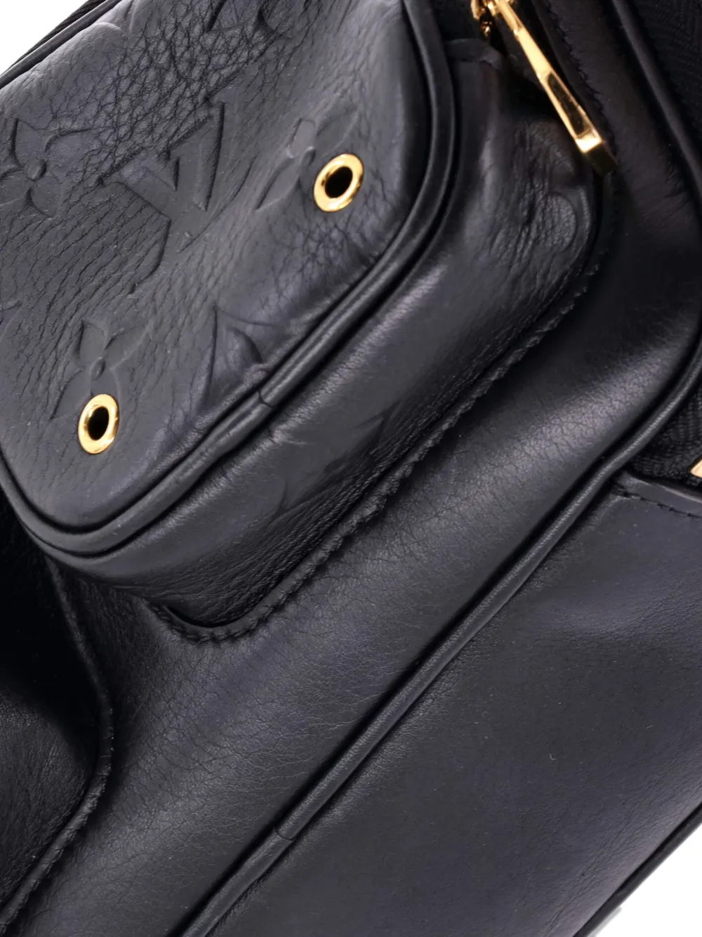Pre-owned Louis Vuitton Utility Calfskin With Embossed Monogram Detail Crossbody Bag In Black
