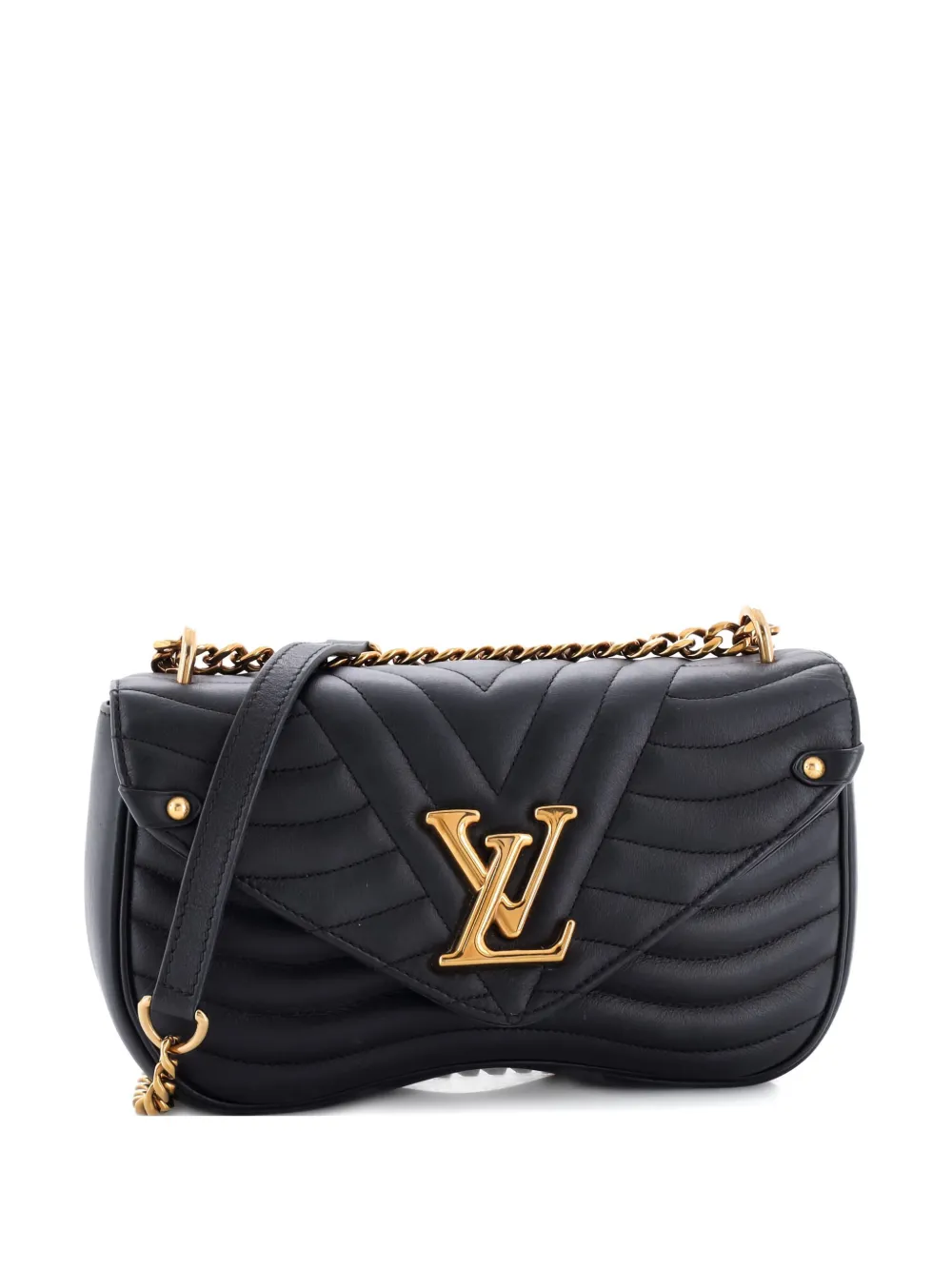 Pre-owned Louis Vuitton New Wave Chain Bag Quilted Leather Mm Crossbody Bag In Black