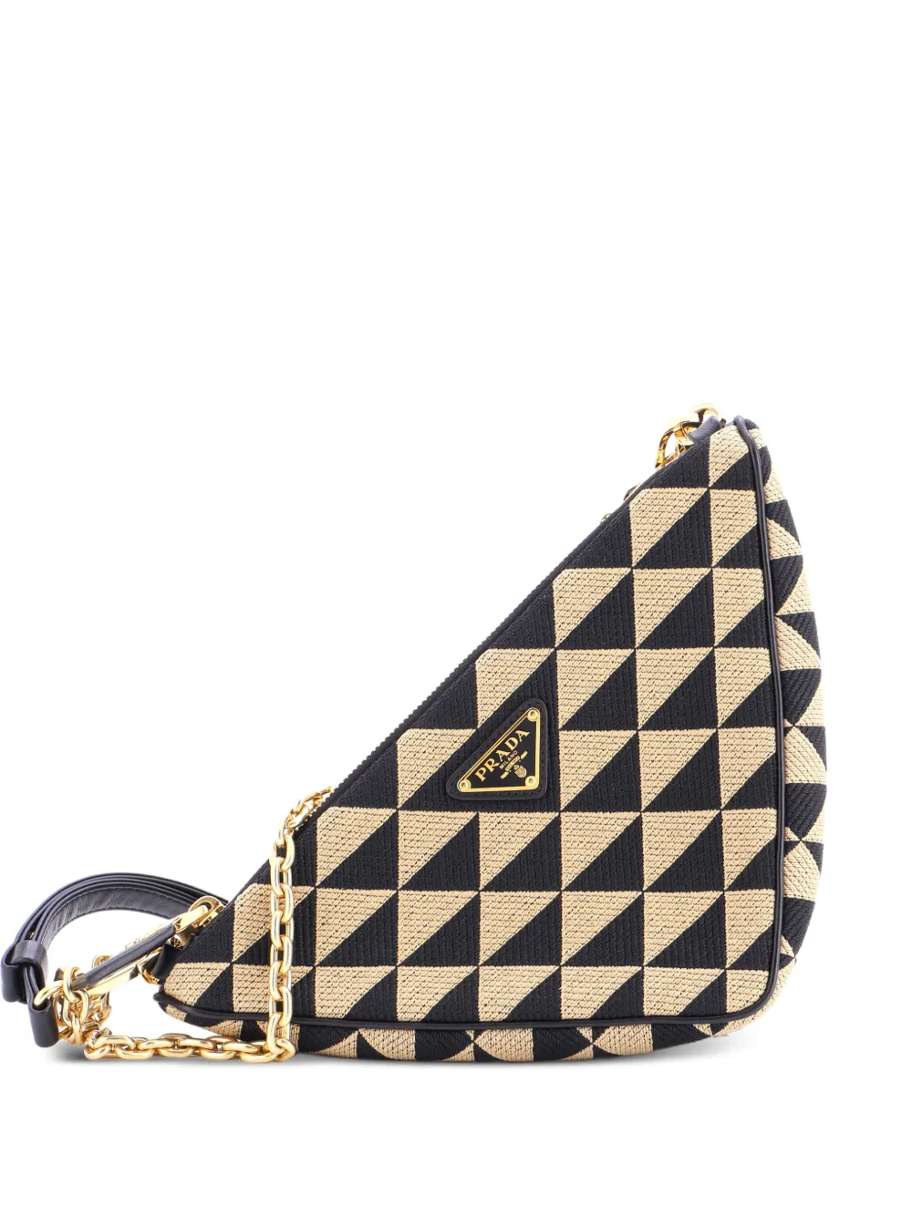 Prada Pre-Owned Double Symbole Triangle Bag Leather and Jacquard Mini Prada Pre-Owned Double Symbole Triangle Bag Leather and Jacquard Mini