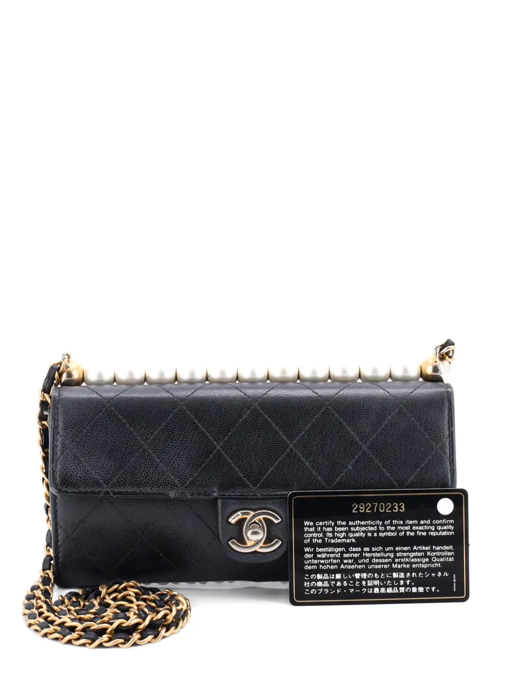 CHANEL Pre-Owned Chic Pearls Clutch with Chain Quilted Goatskin CHANEL Pre-Owned Chic Pearls Clutch with Chain Quilted Goatskin