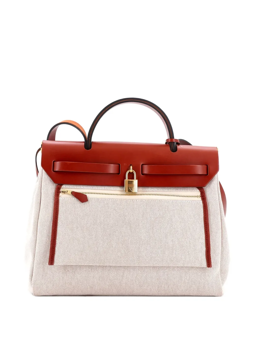 Pre-owned Hermes Herbag Zip Relief Brides De Gala Toile And Leather 31 Shoulder Bag In Neutral