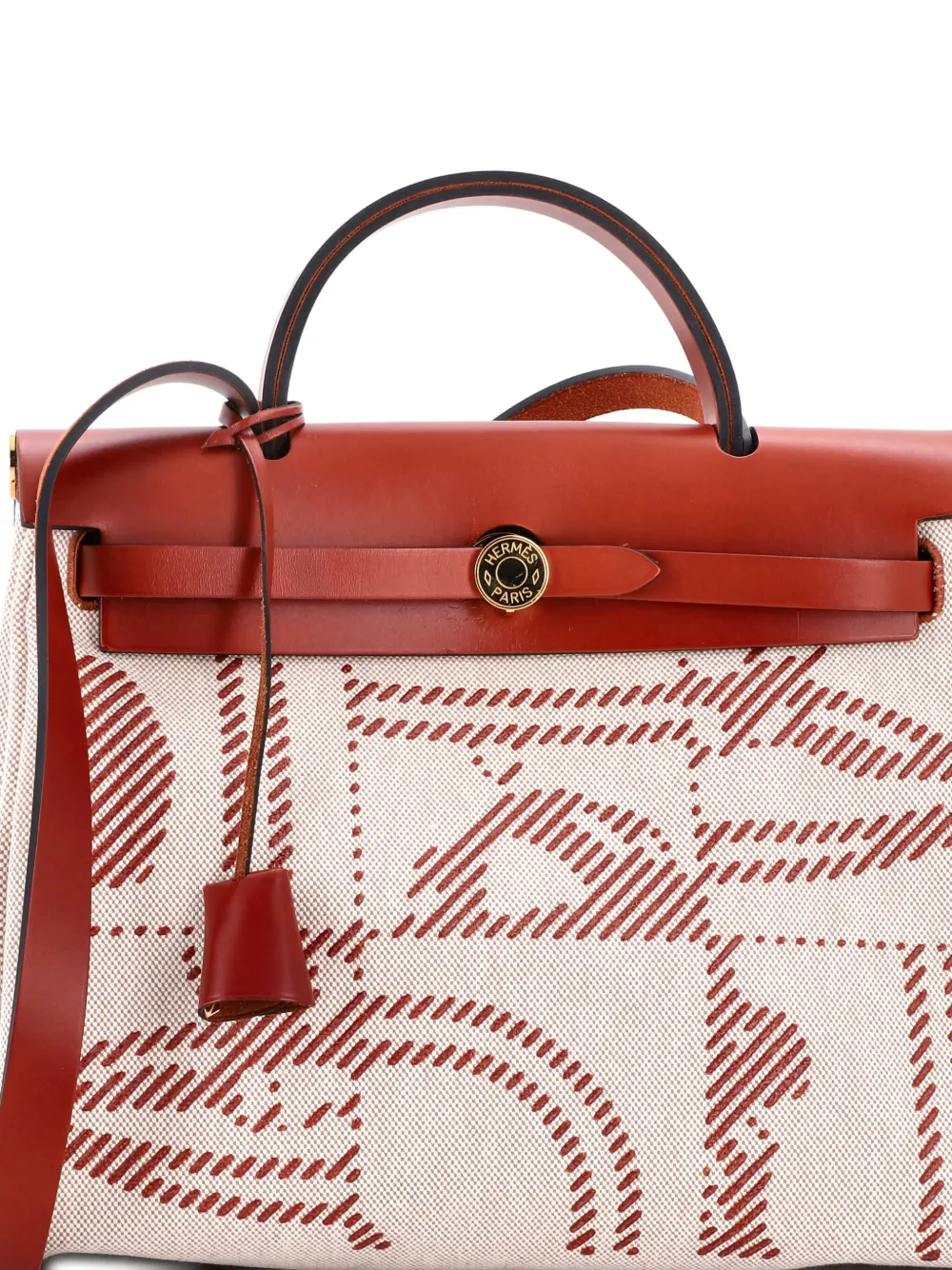 Pre-owned Hermes Herbag Zip Relief Brides De Gala Toile And Leather 31 Shoulder Bag In Neutral