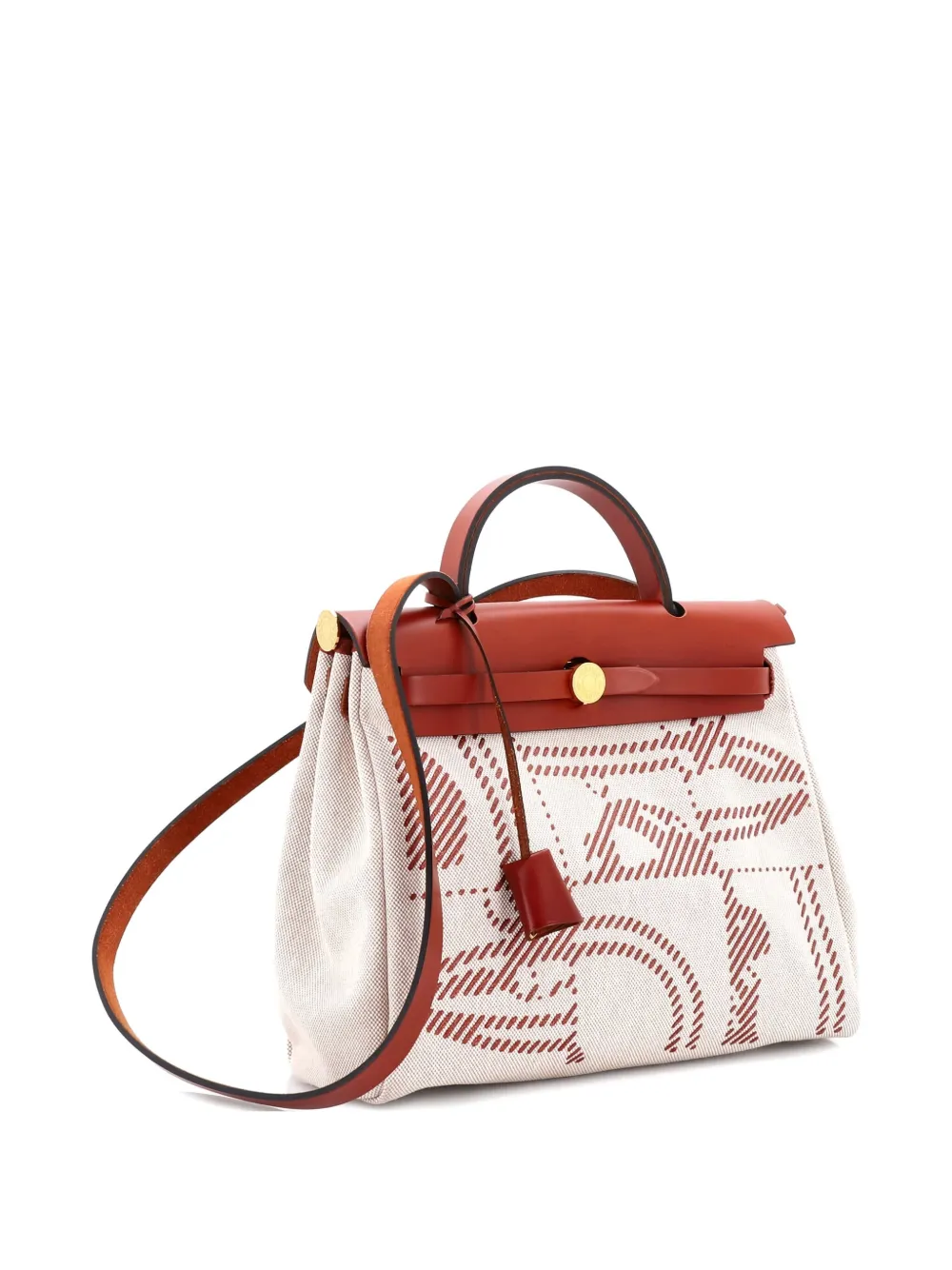 Pre-owned Hermes Herbag Zip Relief Brides De Gala Toile And Leather 31 Shoulder Bag In Neutral
