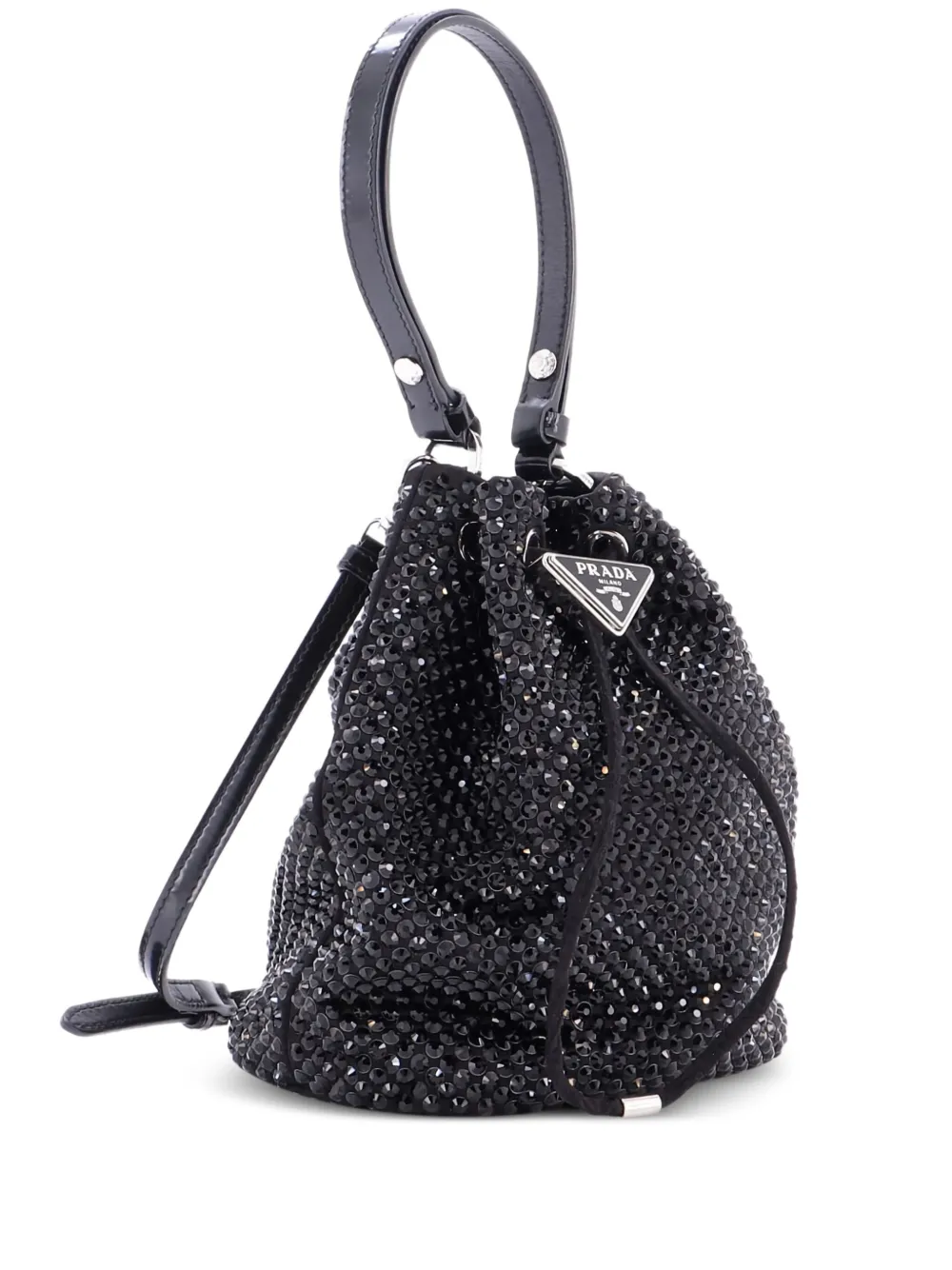 Prada Pre-Owned Drawstring Crystal Embellished Satin Small bucket bag Prada Pre-Owned Drawstring Crystal Embellished Satin Small bucket bag