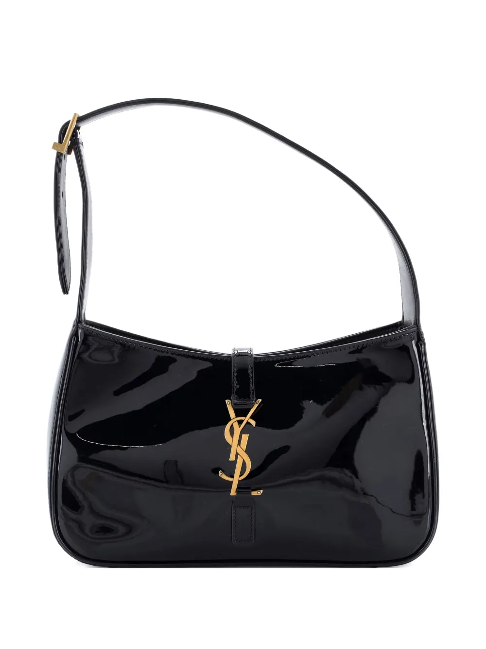 Pre-owned Saint Laurent Le 5 A 7 Patent Small Hobo Bag In Black