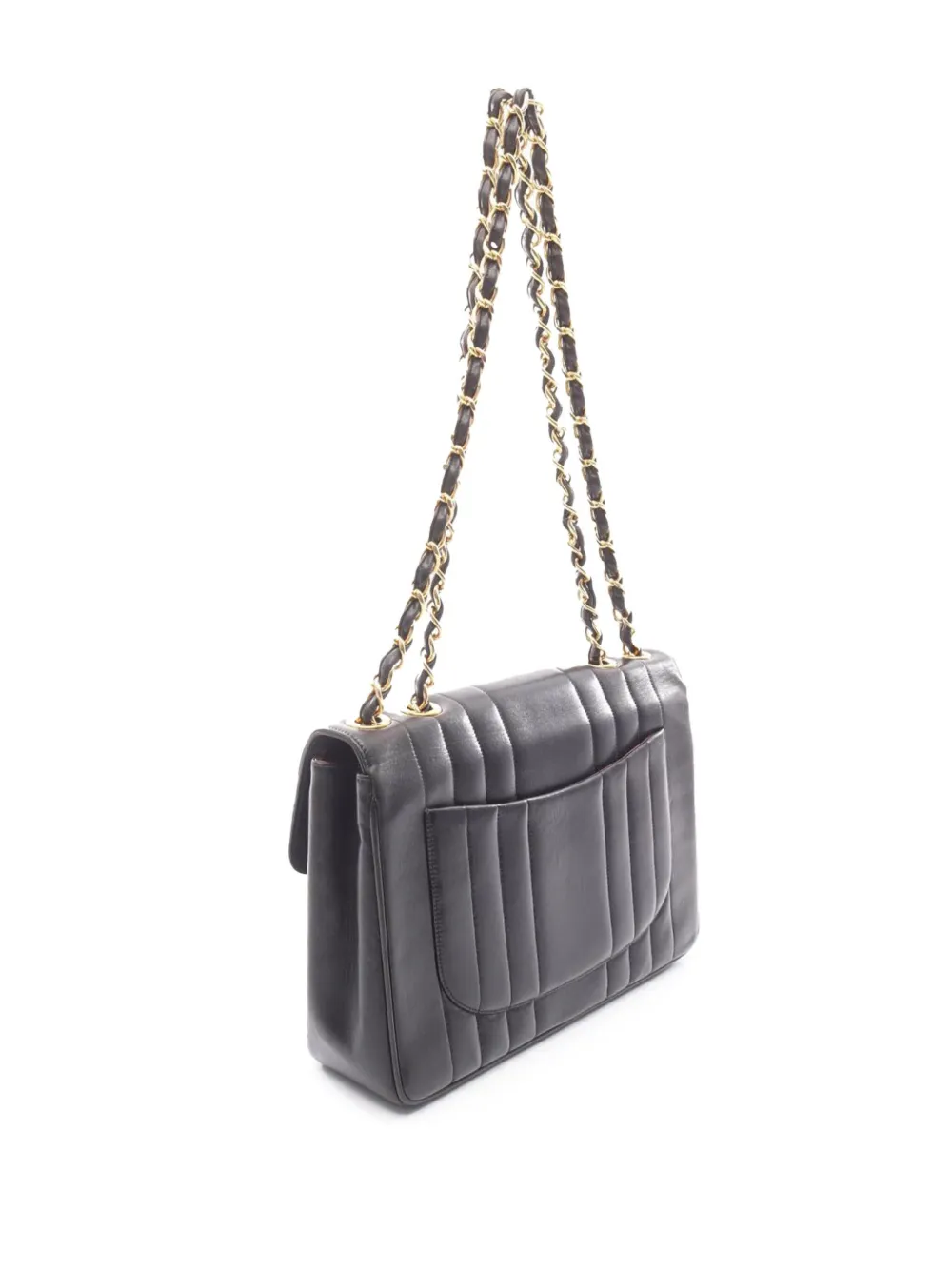 Pre-owned Chanel 1994-1996 Cc Vertical Quilt Lambskin Single Flap Bag Shoulder Bag In Black