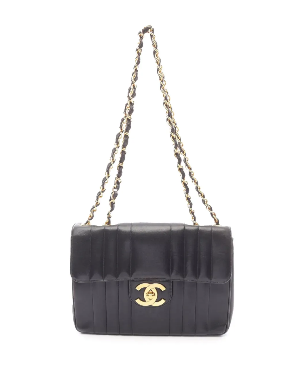 Pre-owned Chanel 1994-1996 Cc Vertical Quilt Lambskin Single Flap Bag Shoulder Bag In Black