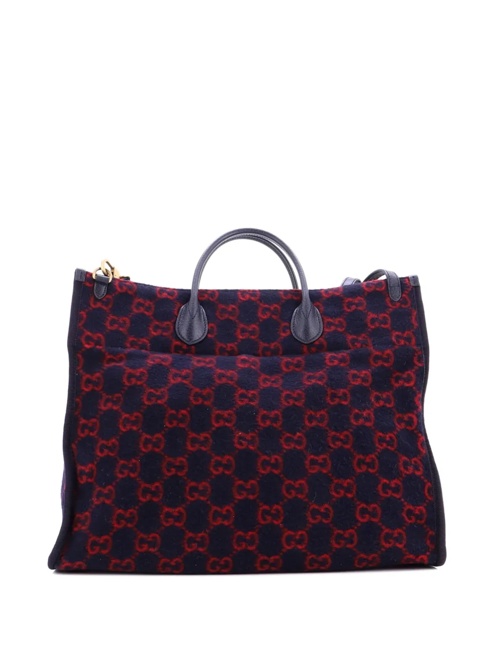 Pre-owned Gucci Shopping Gg Wool Large Tote Bag In Blue