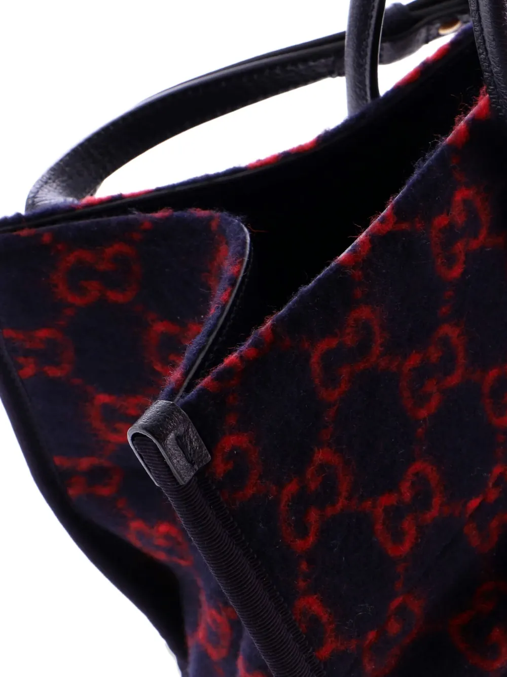 Pre-owned Gucci Shopping Gg Wool Large Tote Bag In Blue