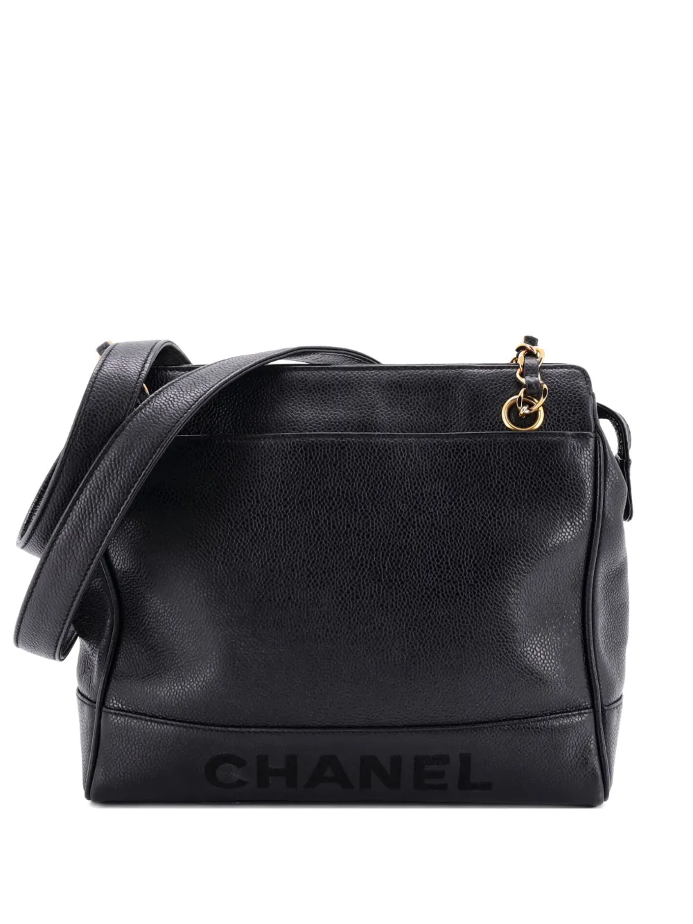 CHANEL Pre-Owned Logo Chain Tote Caviar Small shoulder bag - ブラック