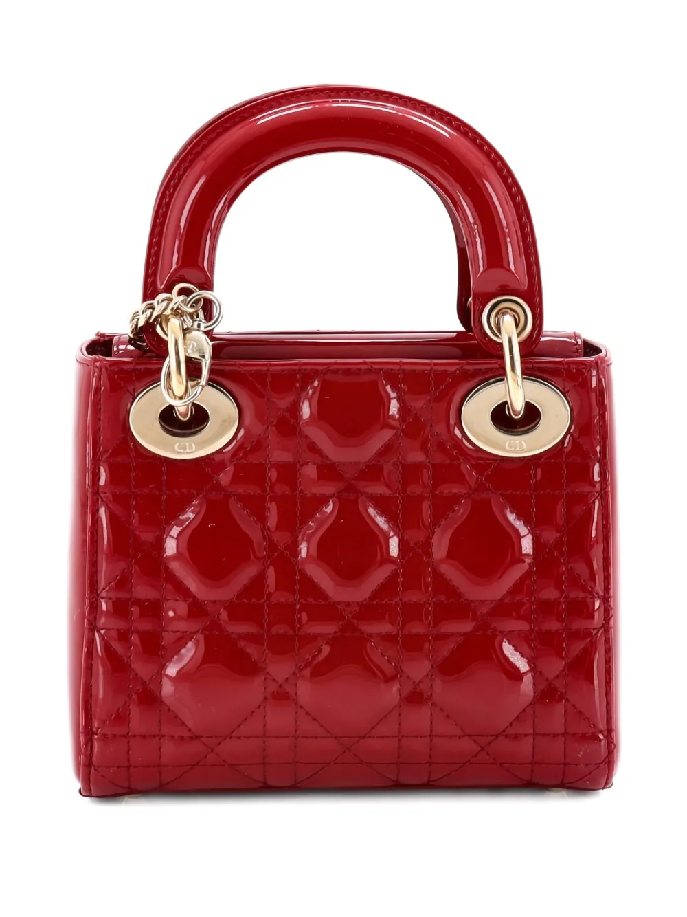 Pre-owned Dior Lady  Chain Bag Cannage Quilt Patent Mini Satchel In Red