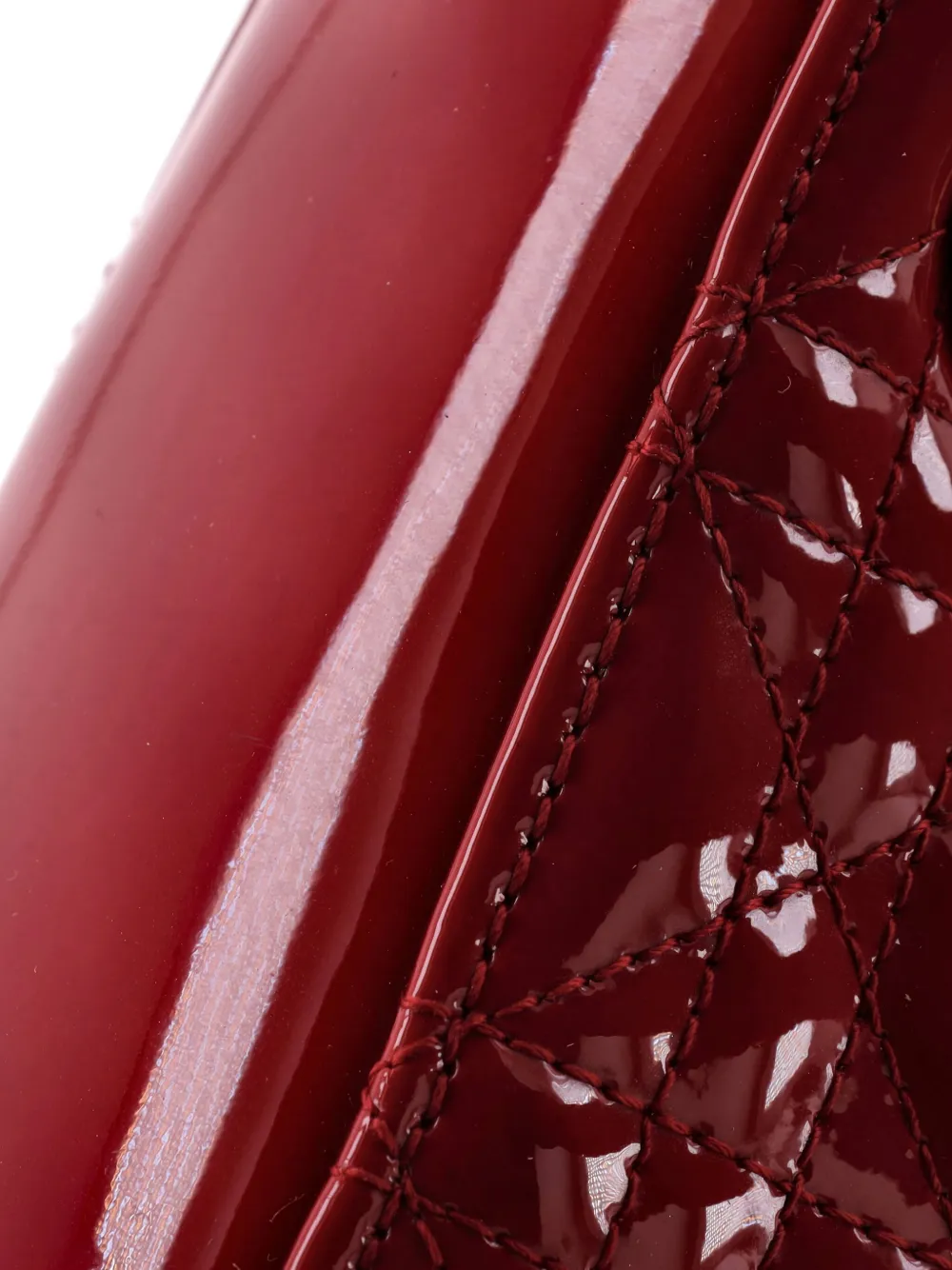 Pre-owned Dior Lady  Chain Bag Cannage Quilt Patent Mini Satchel In Red