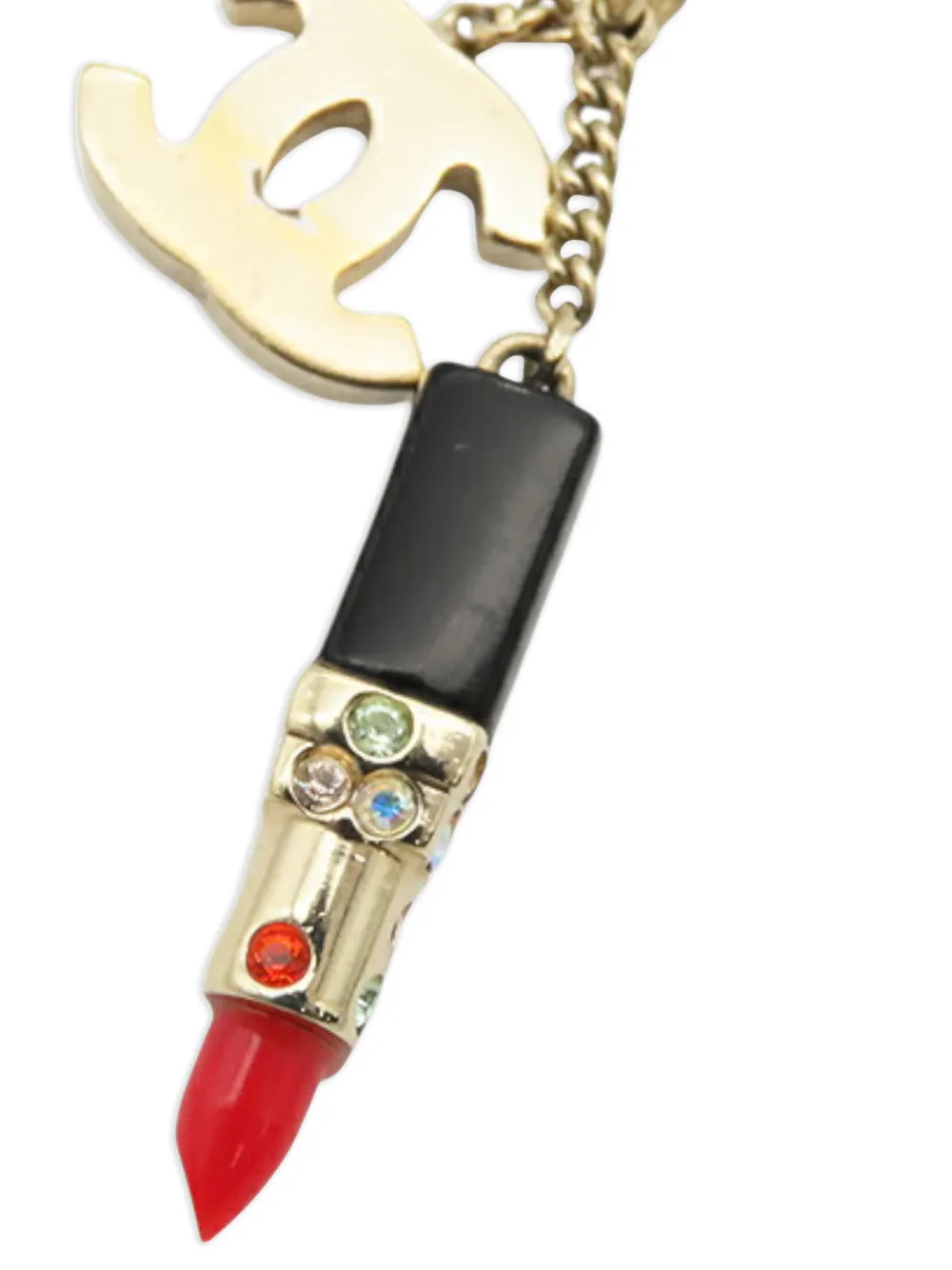 Pre-owned Chanel 2004 Gold Plated Cc Lipstick Pendant Necklace Costume Necklace