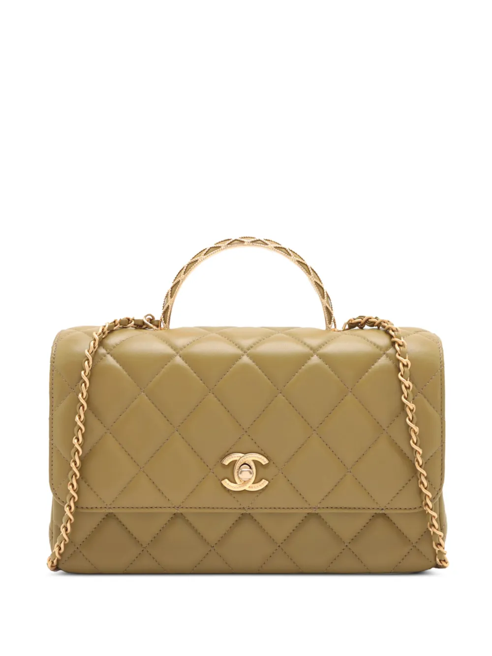 CHANEL Pre-Owned 2021-2025 CC Quilted Lambskin Metal Twist Top Handle CHANEL Pre-Owned 2021-2025 CC Quilted Lambskin Metal Twist Top Handle