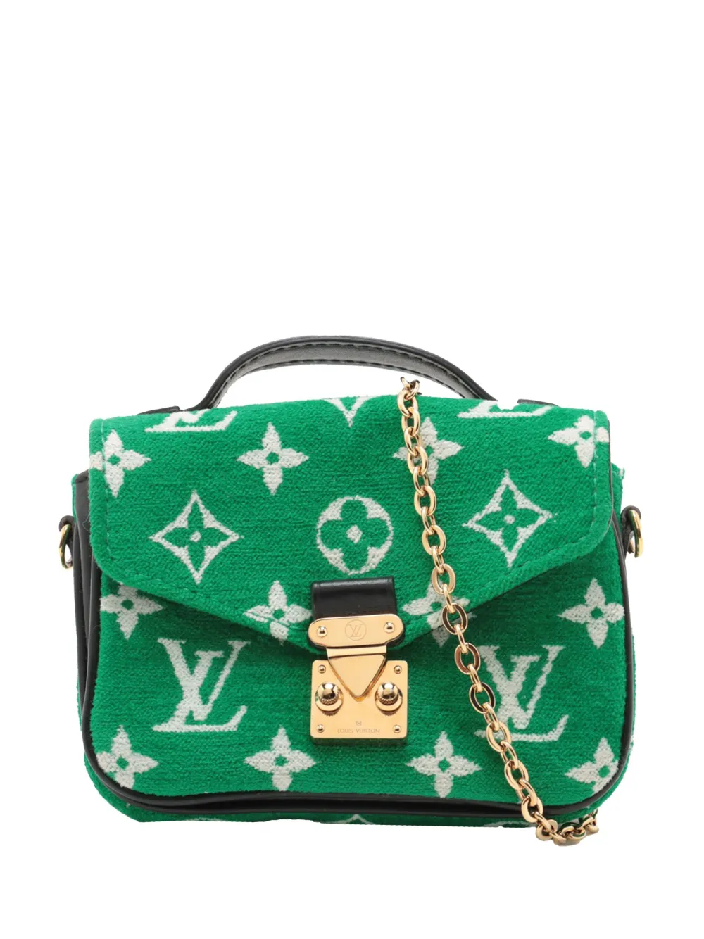 Pre-owned Louis Vuitton 2021-2025 Monogram Jacquard Velvet Micro Metis Satchel In Green