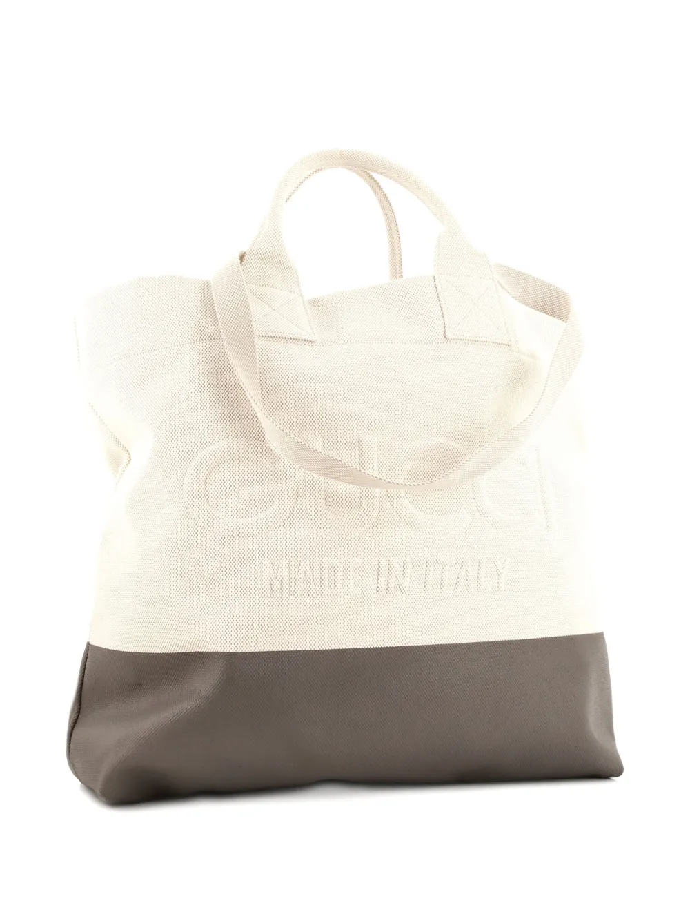Pre-owned Gucci Logo Embossed Open Canvas Tote Bag In Neutral