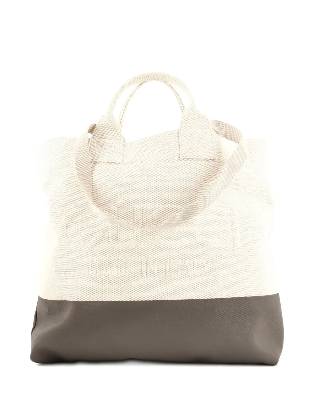 Pre-owned Gucci Logo Embossed Open Canvas Tote Bag In Neutral