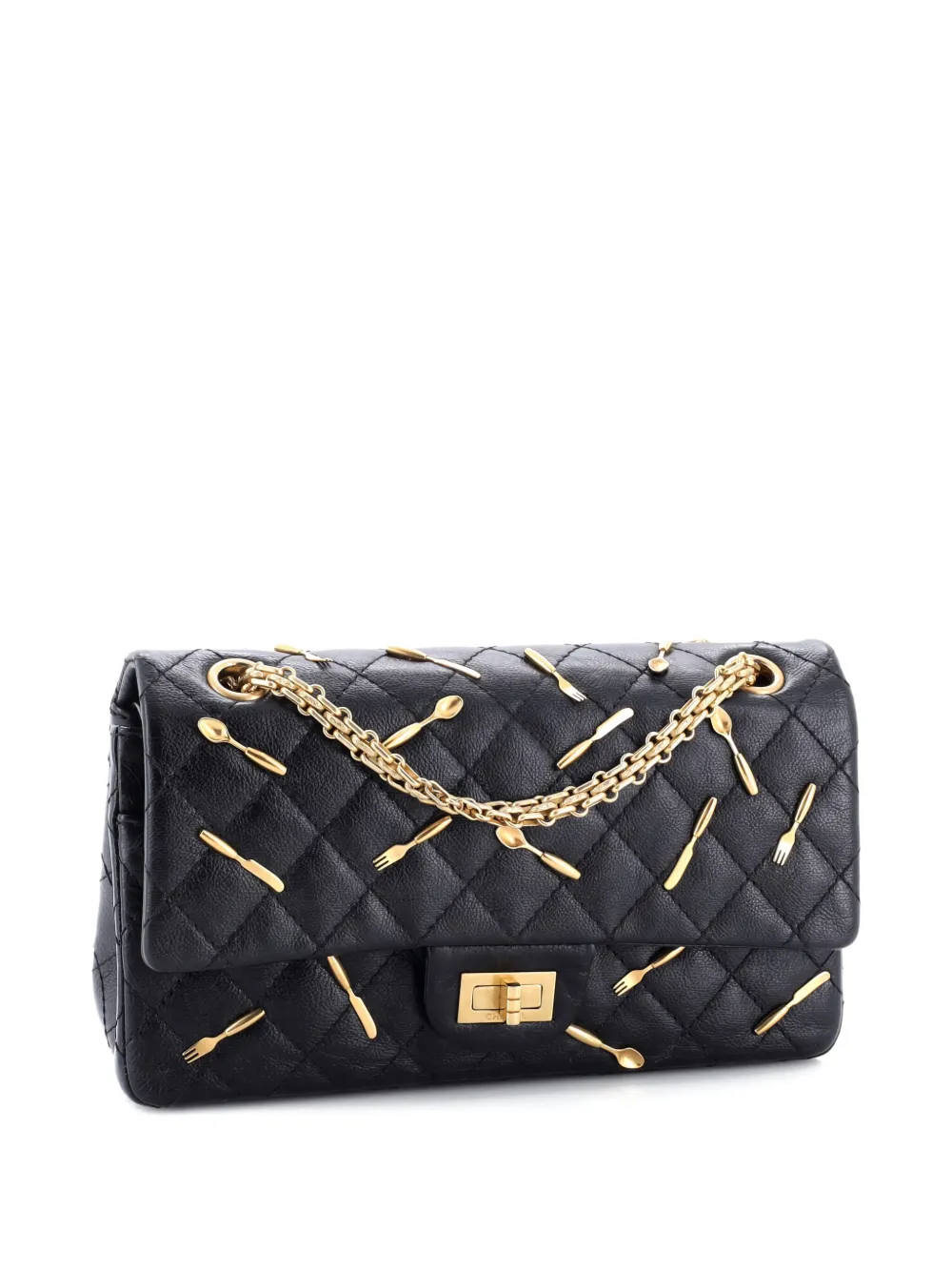 Pre-owned Chanel Brasserie Charms Reissue 2.55 Flap Bag Quilted Calfskin 225 Shoulder Bag In Black