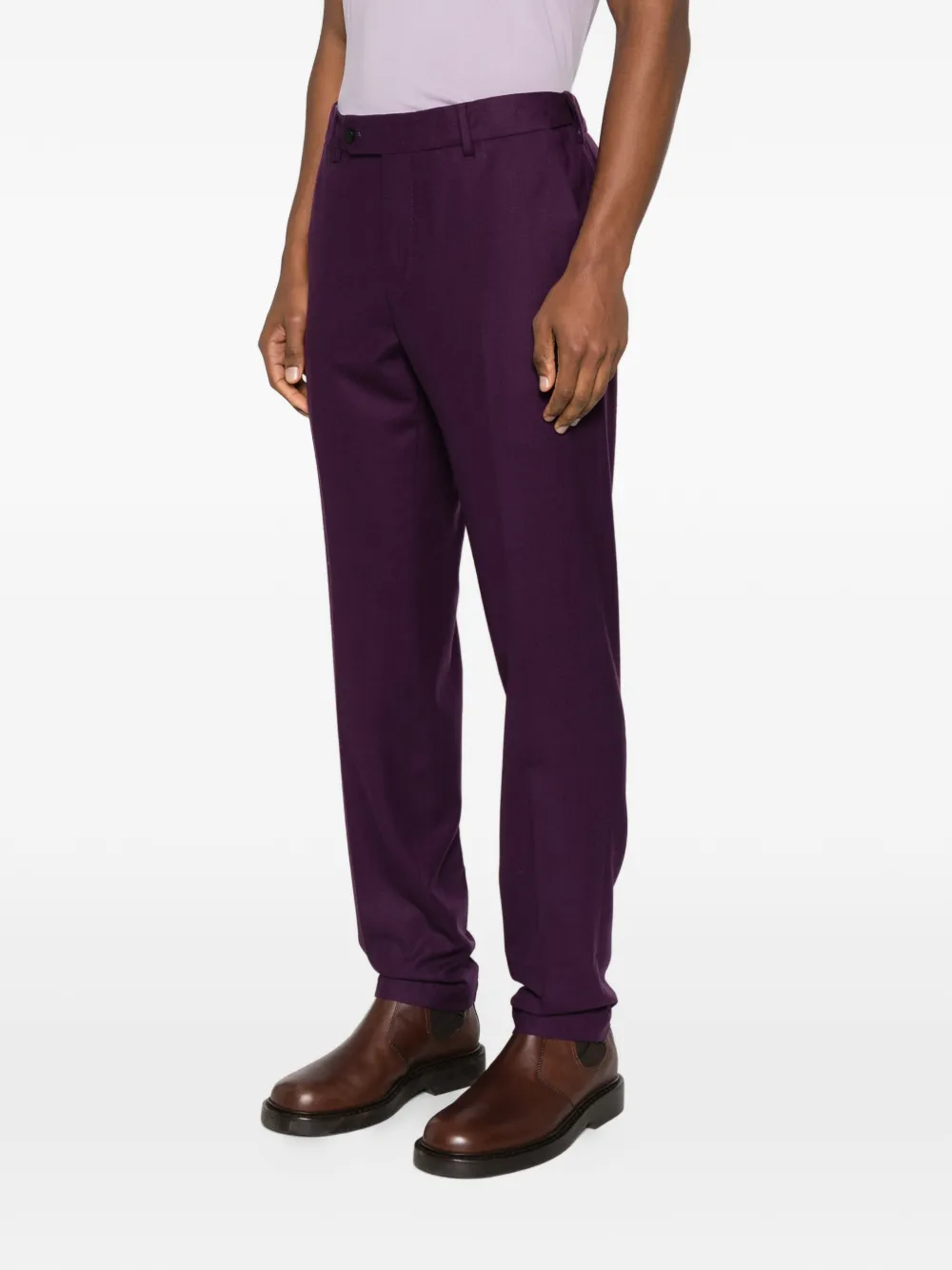  Cellar Door Tapered-leg Buttoned Wool Trousers - Purple 