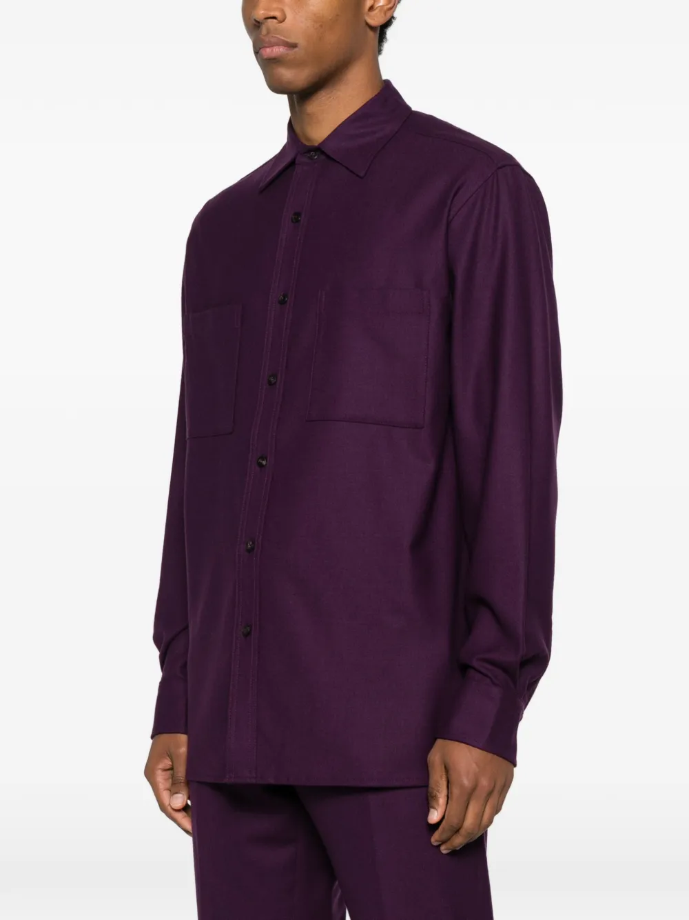  Cellar Door Chest-pocket Button Wool Shirt - Purple 