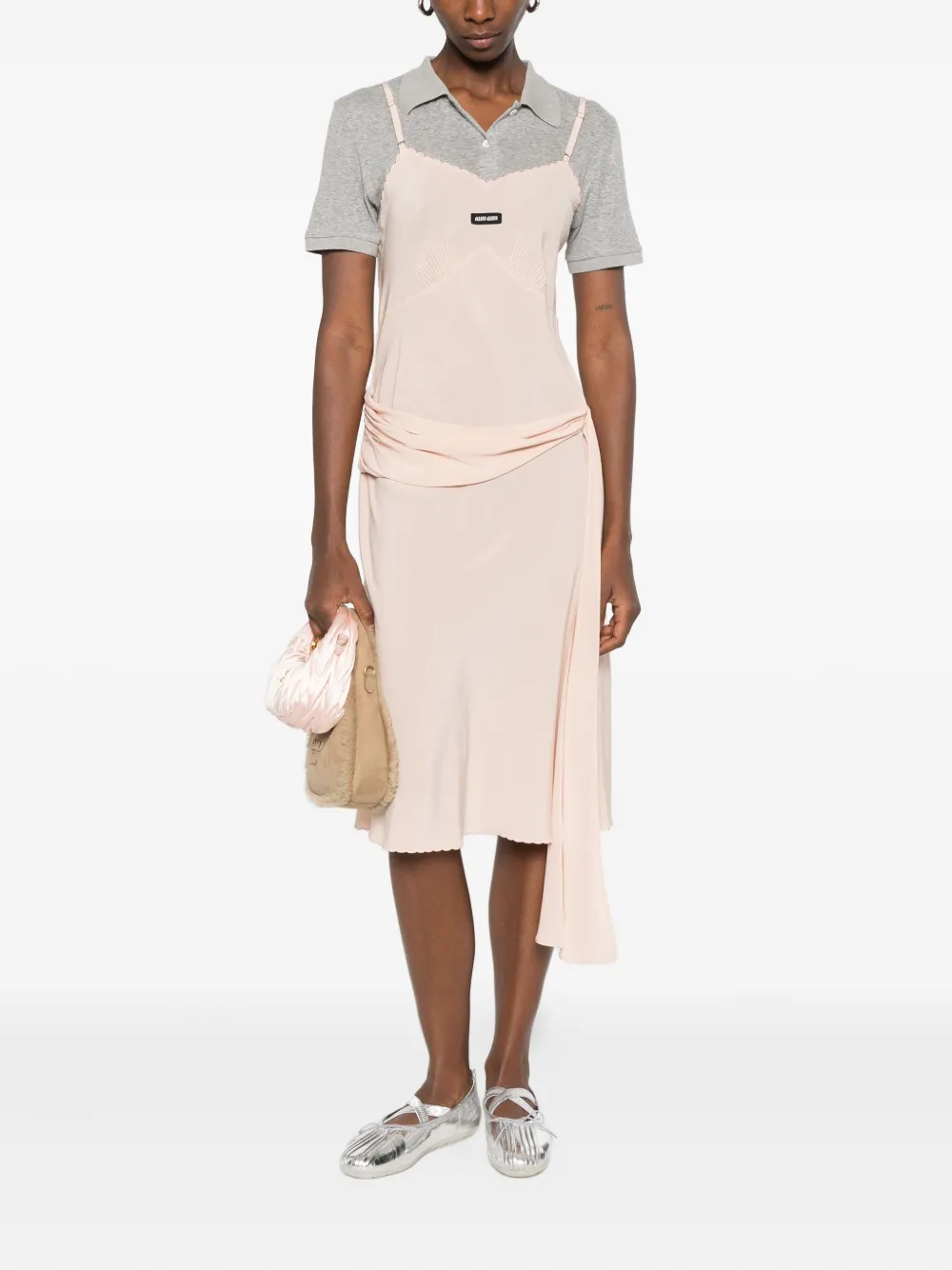 Miu Miu scalloped-edge draped midi dress - Roze