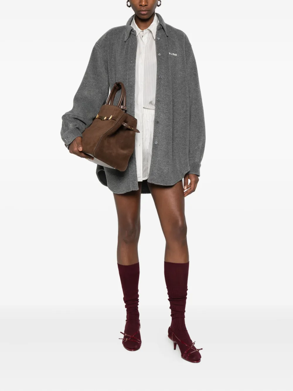 Miu Miu logo-embroidered shirt - Grijs