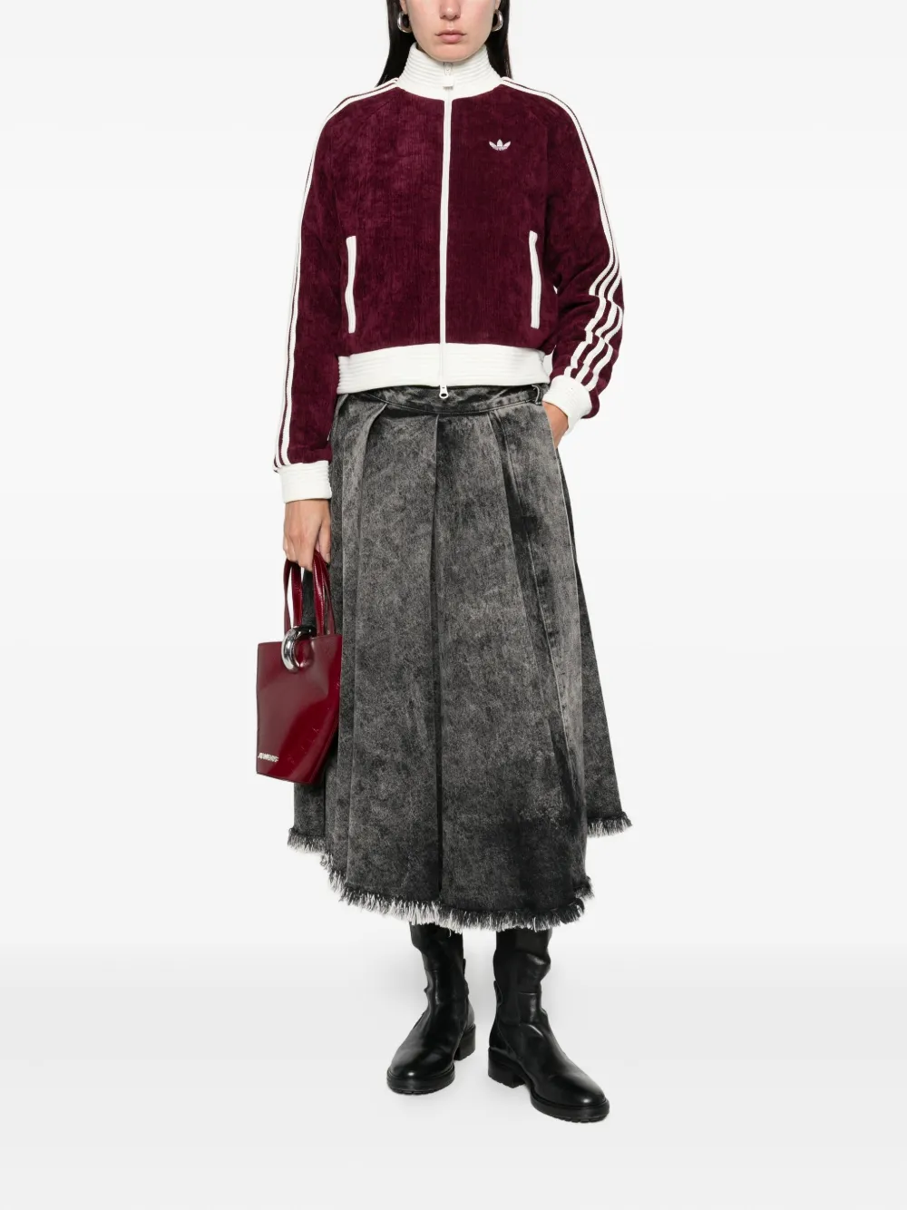 Adidas Originals Velour Zipped Sweatshirt In Red