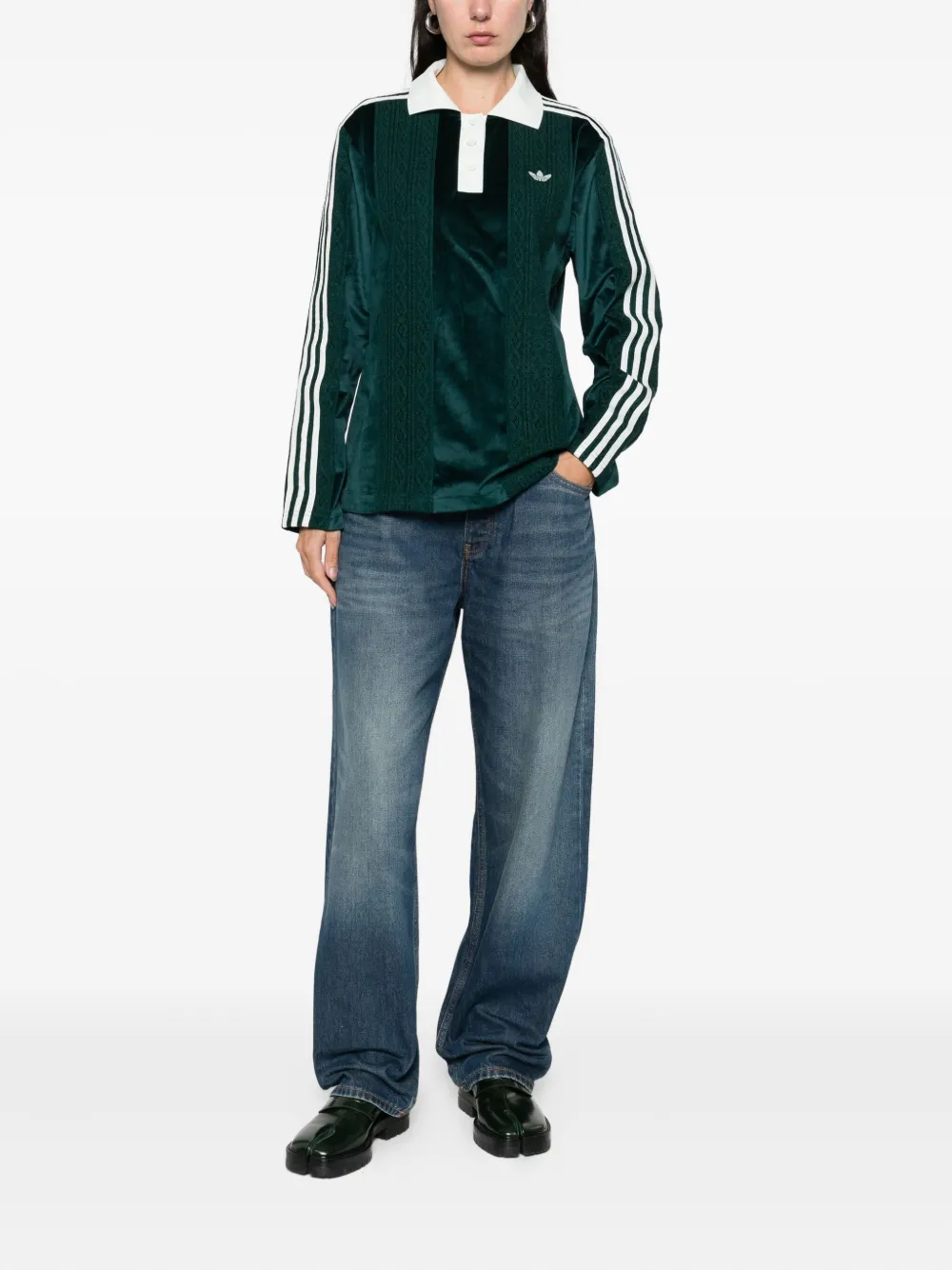 Adidas Originals Winterised Soccer Polo Top In Green