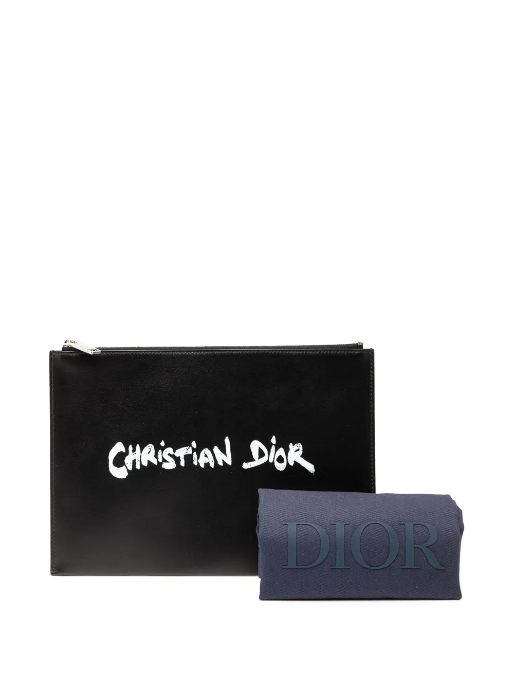 Pre-owned Dior 2023 Leather Daily Script Clutch Bag In Black