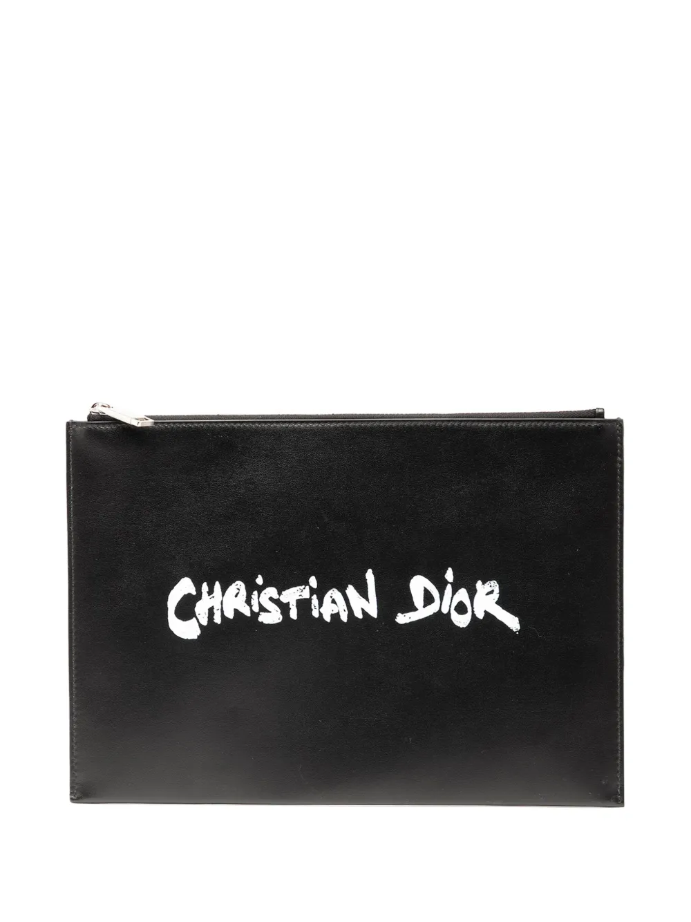Pre-owned Dior 2023 Leather Daily Script Clutch Bag In Black