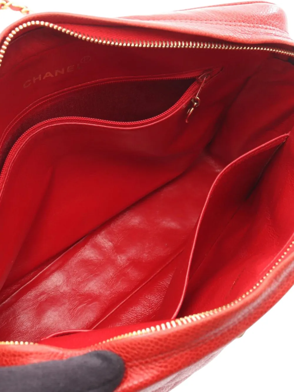 Pre-owned Chanel 1991-1994 Cc Quilted Caviar Camera Flap Bag Shoulder Bag In Red