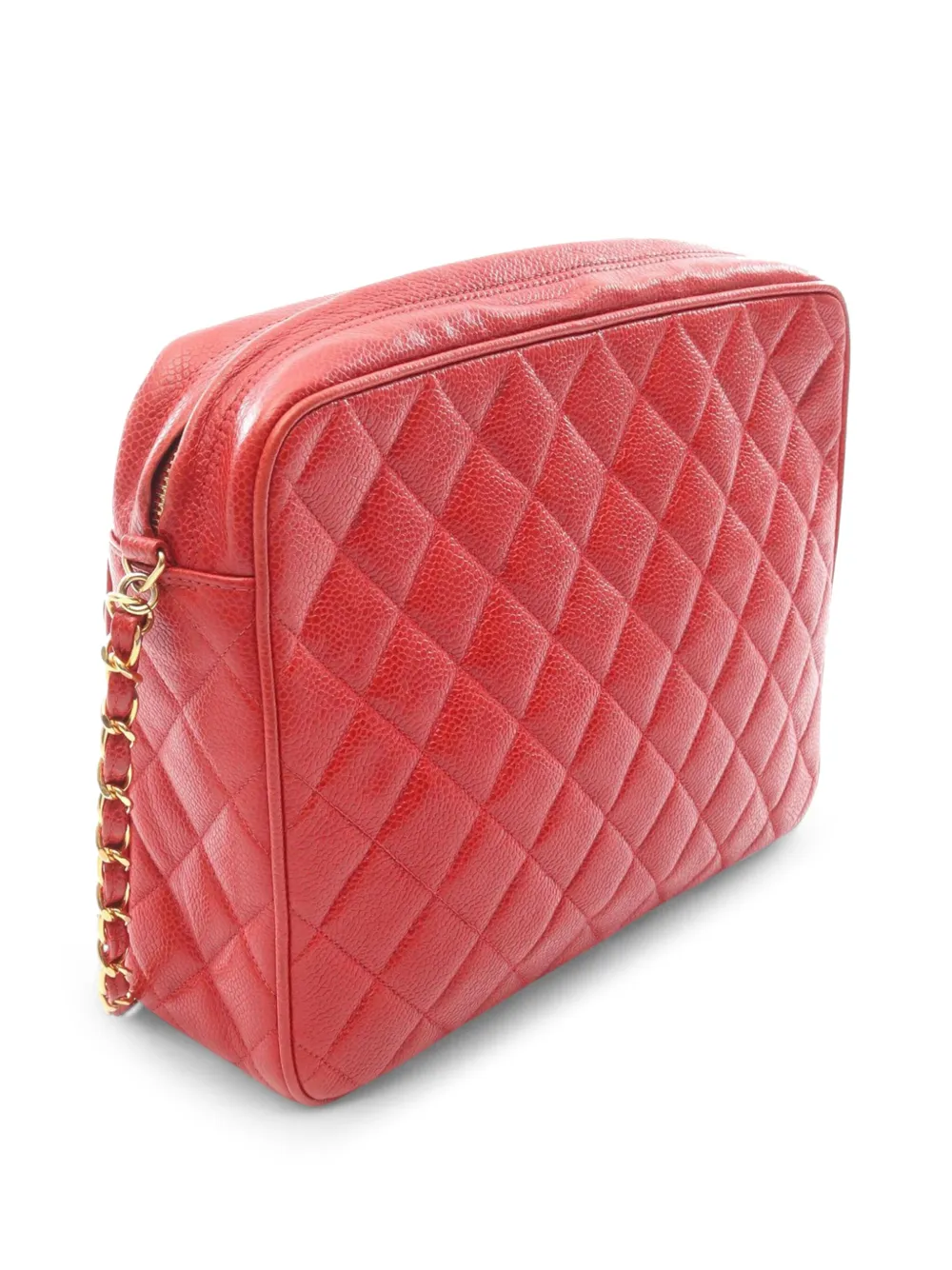 Pre-owned Chanel 1991-1994 Cc Quilted Caviar Camera Flap Bag Shoulder Bag In Red