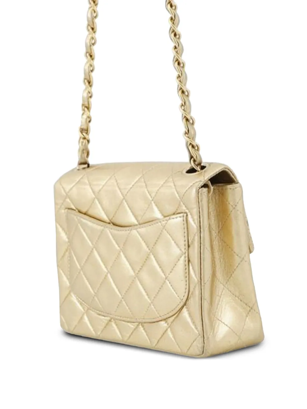Pre-owned Chanel 2000-2002 Mini Square Classic Lambskin Single Flap Crossbody Bag In Gold