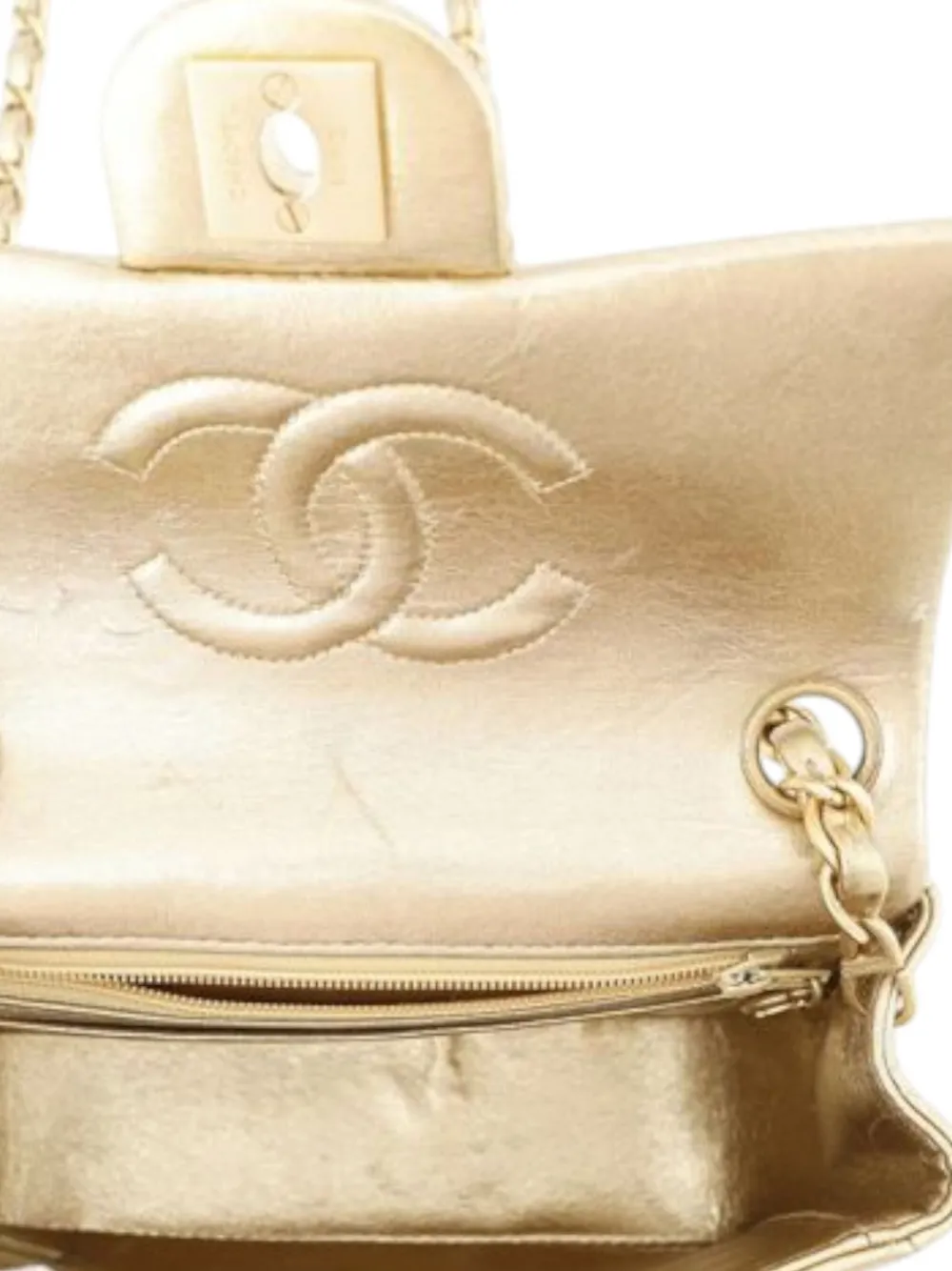 Pre-owned Chanel 2000-2002 Mini Square Classic Lambskin Single Flap Crossbody Bag In Gold