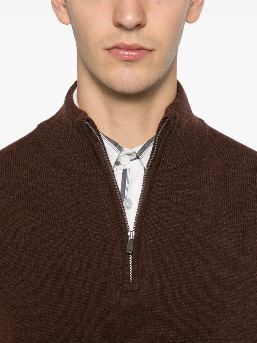 Mc2 Saint Barth Jeremyn Zip-up High-neck Sweater In Brown
