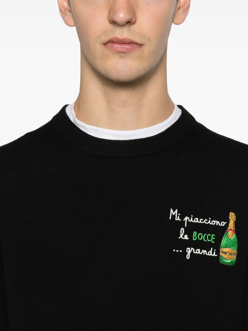 Mc2 Saint Barth Heron Embroidered Crew-neck Sweater In Black