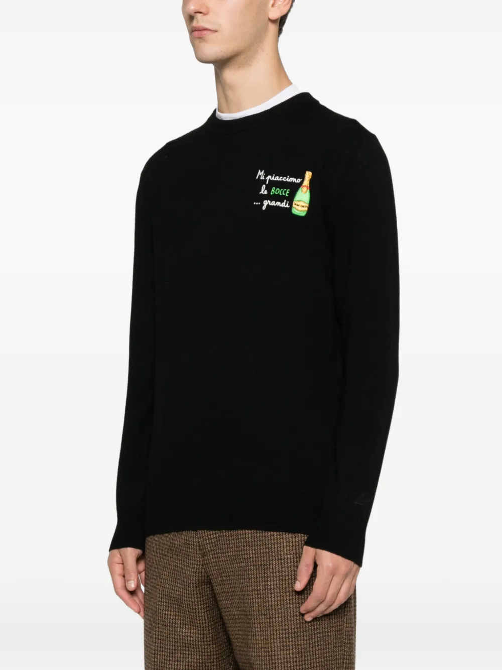 Mc2 Saint Barth Heron Embroidered Crew-neck Sweater In Black