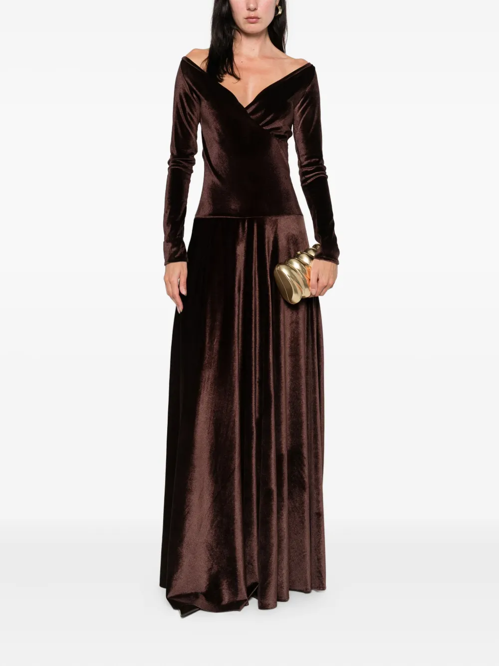Atu Body Couture Velvet Gown In Brown